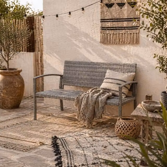 Wyld Haus Mata Grey PE Rattan 2 Seater Garden Bench with Armrests – 1
