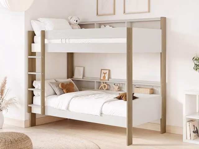 Noomi Bodie Solid Wood Bunk Bed in Light Oak, W/D/H: 90 x 200 x 186.5 cm