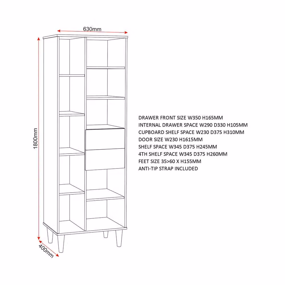 Seconique Tessa 1 Door 2 Drawer Bookcase Unit in Brown – 4