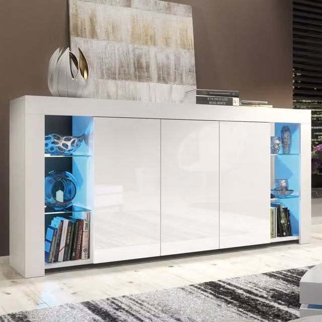 Creative Furniture Eden Sideboard in White with Integrated Lighting, W: 164 cm, D: 35 cm, H: 83 cm