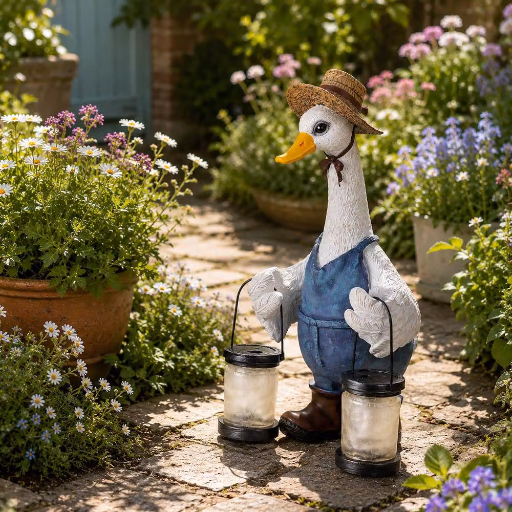 Marco Paul Multicolour Solar Light Duck with Lanterns Resin Garden Ornament – 7