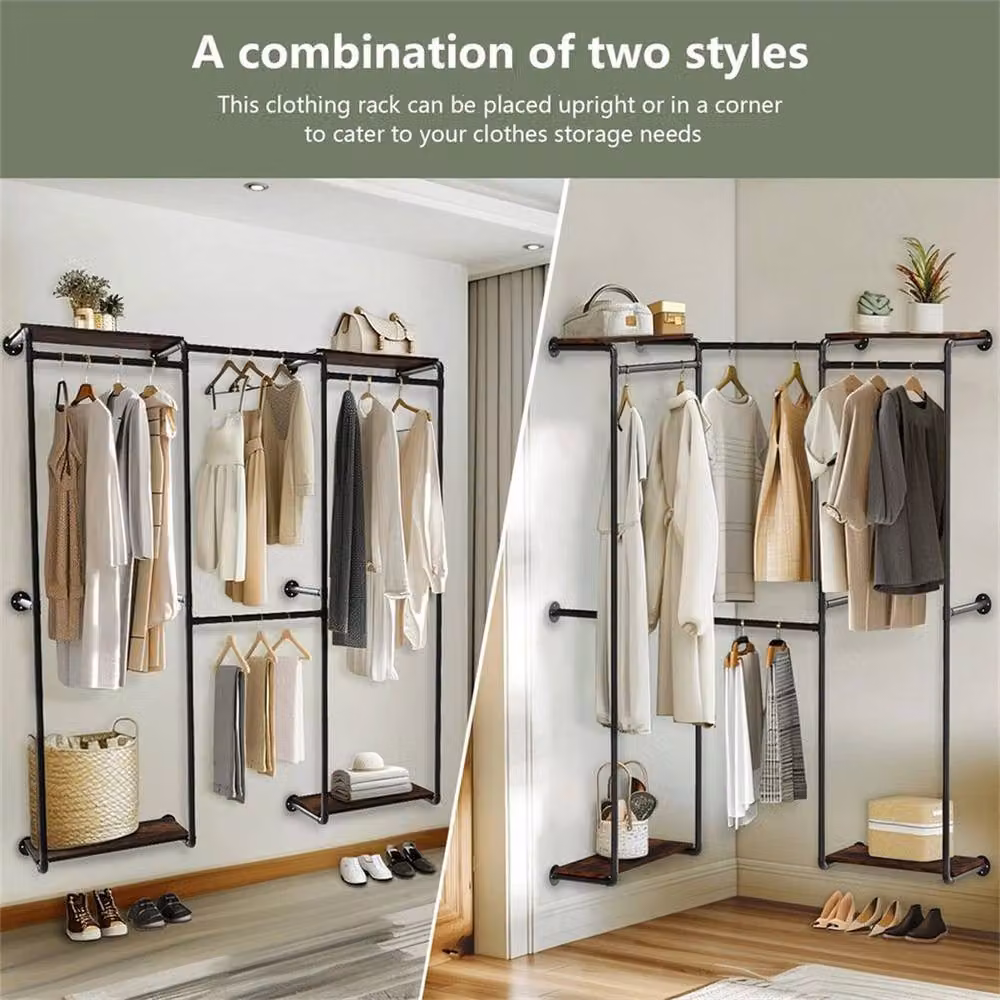 FLAVORA Industrial Rustic Scaffold Clothes Wardrobe and Shelf Storage in Black – 2