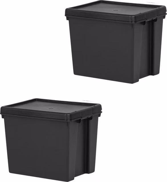 Wham Black 24L Heavy Duty Stackable Storage Box with Lid, W/D/H: 38.5 x 29 x 31.5 cm