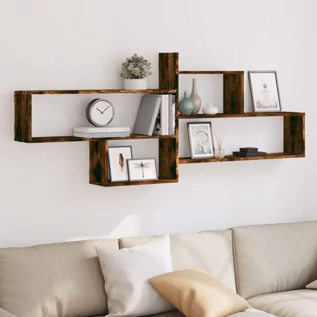 Berkfield Home Wall Mounted Smoked Oak Shelf in Brown, W/D/H: 167.5 x 18 x 68 cm