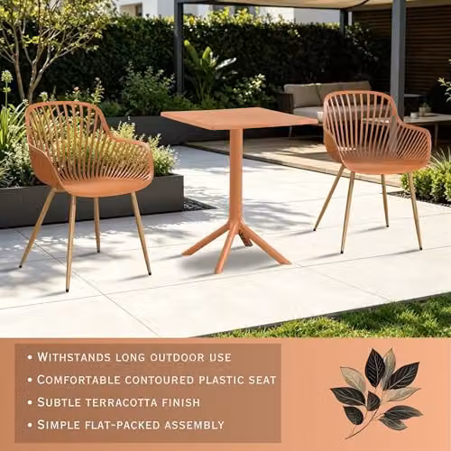 Core Products 3-Piece Bistro Garden Set with Two Sunray Armchairs and Square Plastic Table in White and Green – 2