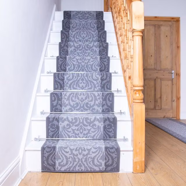 runrug Baroque Stair Runner Carpet in Light Grey, W: 70 cm, L: 690 cm