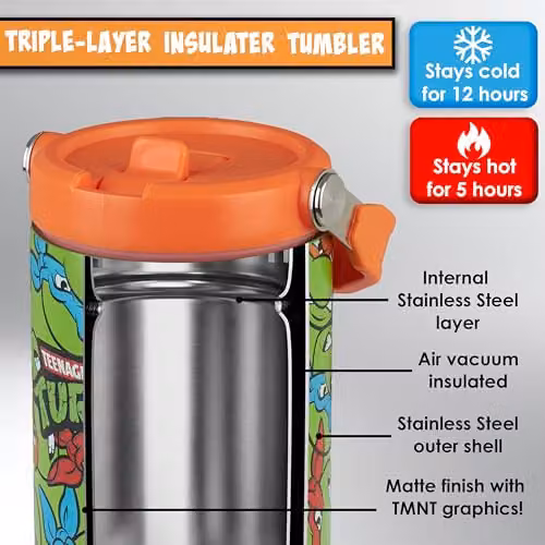 Get Trend Teenage Mutant Ninja Turtles Insulated Stainless Steel Tumbler with Straw and Handle, Green and Multicolour, 850ml – 4