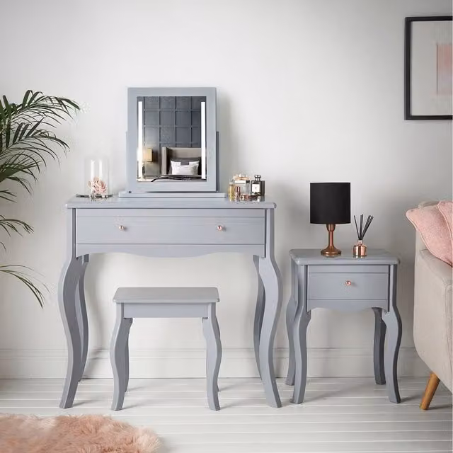 Carme Modern Grey and Gold Dressing Table and Side Table Four Piece Set