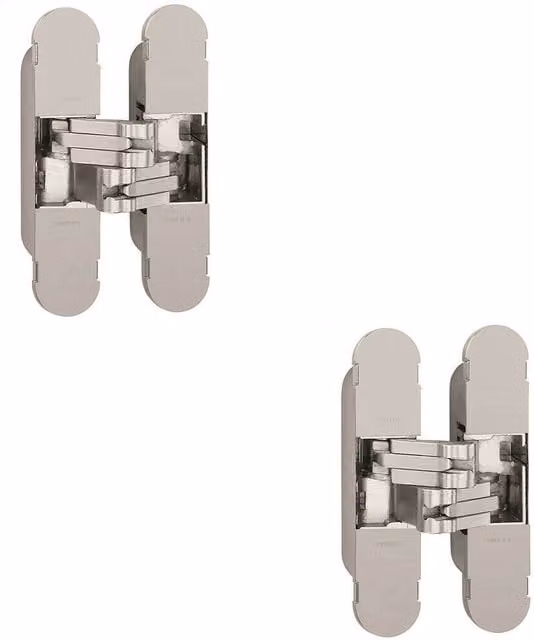 Loops 2x Adjustable Medium Duty Concealed Internal Door Hinges in Polished Bright Nickel, 100 x 22 mm