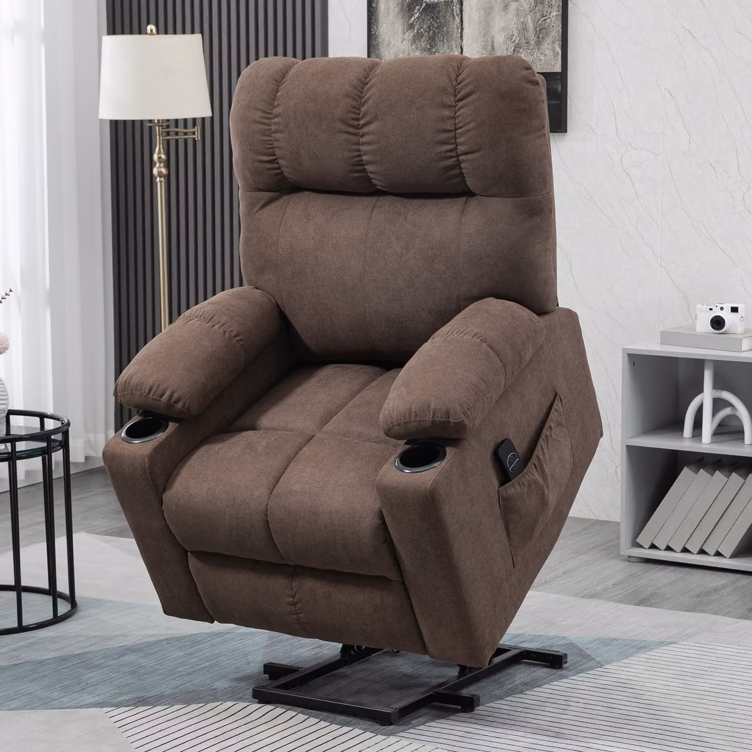 HOMCOM Electric Power Lift Riser and Recliner Chair for Seniors in Brown Velvet – 2