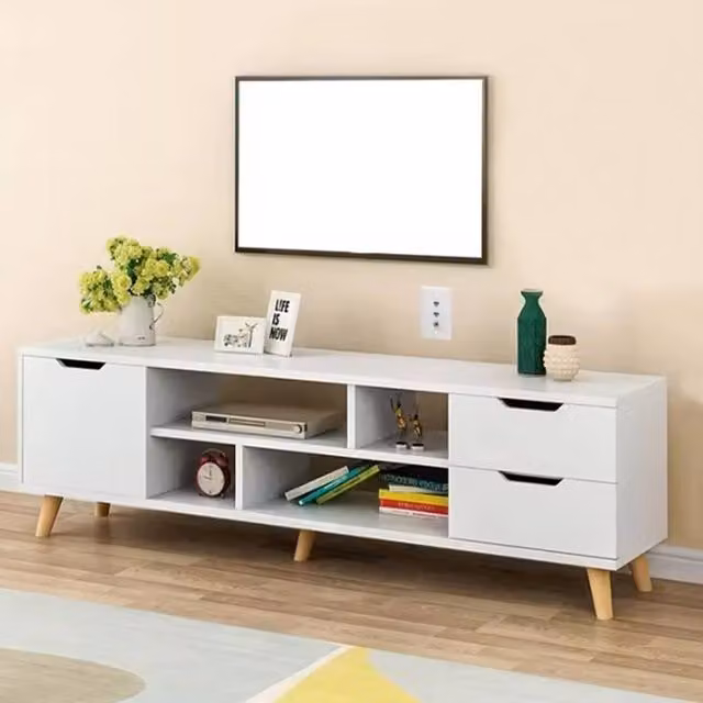 FORGEVIO High Gloss Modern TV Stand Entertainment Cabinet in White with 1 Door and 4 Storage Compartments – 1