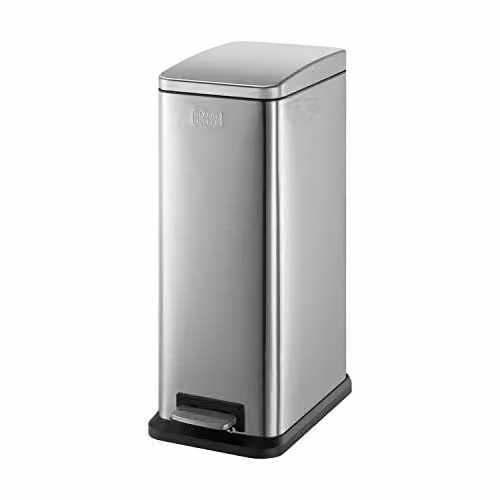 BLACK+DECKER BXBN0004GB 20L Slimline Pedal Bin in Metallic Grey with Soft Close Lid and Removable Inner Bucket, H 56cm x W 22cm x D 36cm