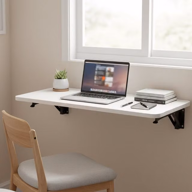 Livingandhome White Wall Mounted Floating Folding Writing Desk