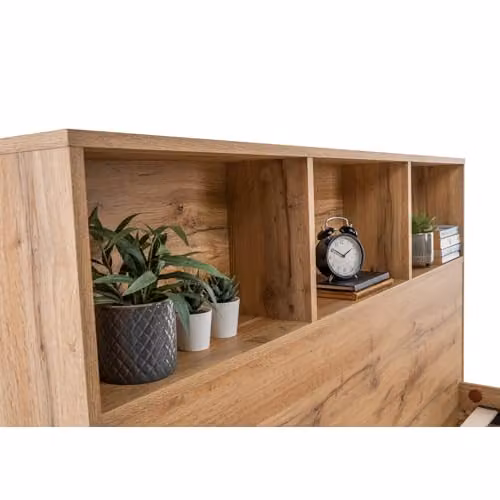 Julian Bowen Bali Oak Bookcase Headboard Bed with Side Compartments and Bedside Shelves, W/D/H: 140 x 200 x 105 cm – 3