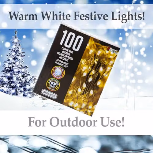 VFM e-Store Outdoor Copper Wire Christmas Lights with 100 White LEDs – 5