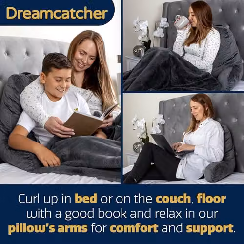 Dreamcatcher Grey Shredded Memory Foam Reading Pillow with Contoured Wedge Support and Removable Washable Velvet Cover – 6
