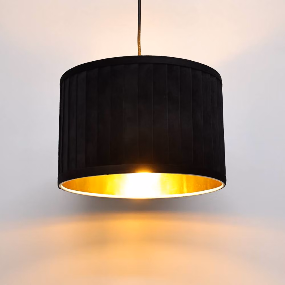 First Choice Lighting Sundance Set of 2 Black Pleated Round Lamp Shades with Gold Inner, Diameter: 30 cm – 4