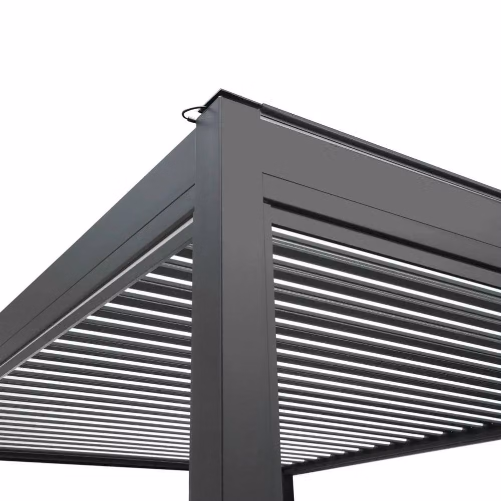 Monstershop Anthracite Aluminium Pergola with White Blinds and LED Lights, W/D/H: 300 x 300 x 250 cm – 4