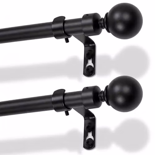 Harbour Housewares Extendable Metal Ball Curtain Pole Kit, Matt Black, 2 Pack, W: 83 to 120 cm – 1
