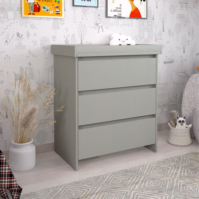 Shefa Kids Classic Baby Changing Dresser with 3 Drawers, Grey Matt
