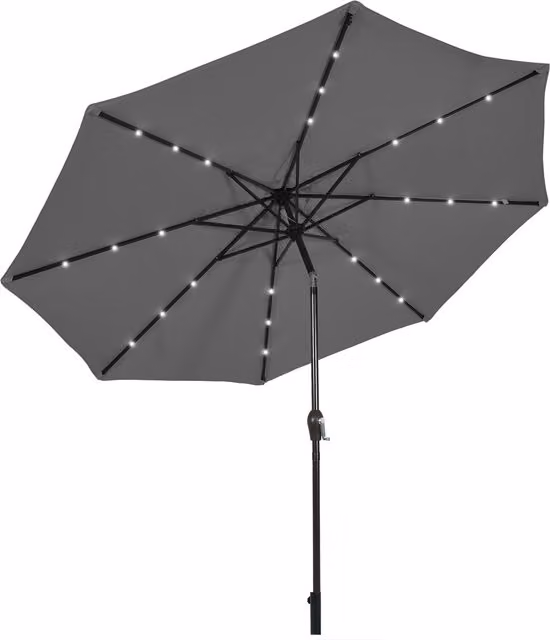 COSTWAY Grey Market Umbrella with Solar Powered LED Lights and Polyester Canopy