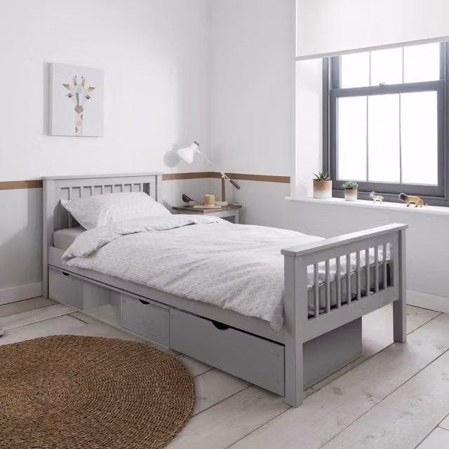 Noa and Nani Hampshire Single Bedframe with Drawers in Silk Grey