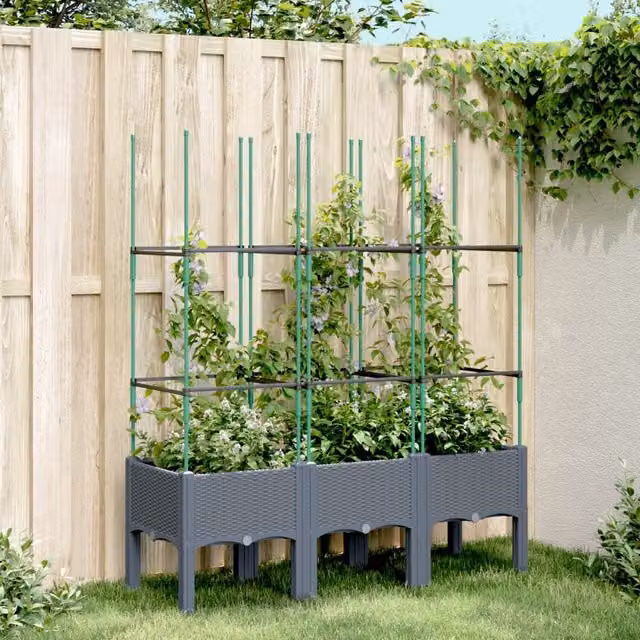 Berkfield Home Garden Planter with Trellis in Blue and Grey, W/D/H: 120 x 40 x 142.5 cm