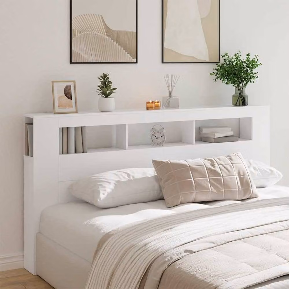 Berkfield Home LED Headboard in White, Engineered Wood, Width: 200 cm – 2