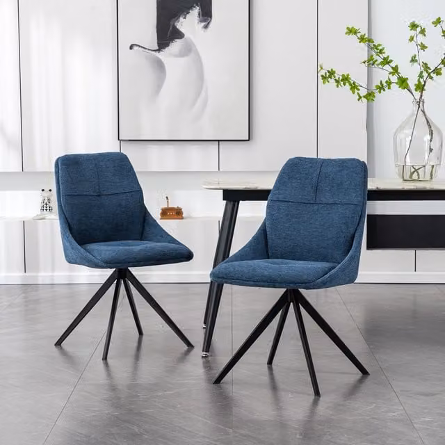 More4Homes Set of 6 Luna Modern Linen Dining Chairs with Armrests in Blue