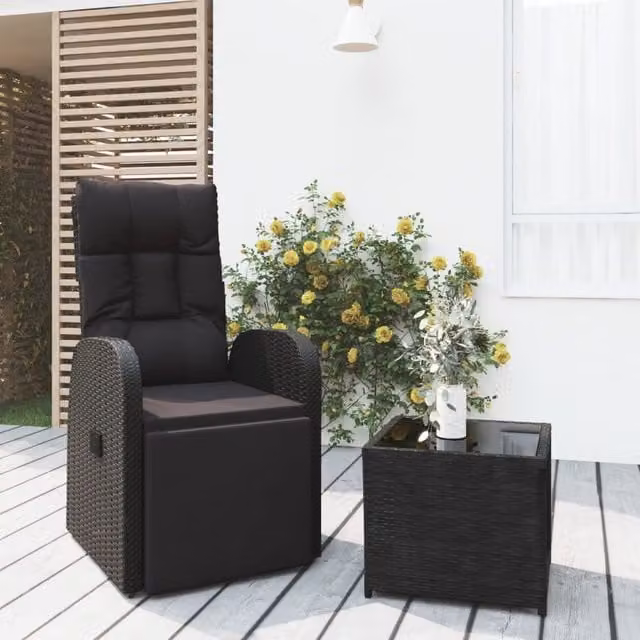 Berkfield Home 2 Piece Black Poly Rattan and Powder Coated Steel Garden Lounge Set with Armchair, Coffee Table and Cushions – 1