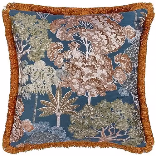 Wylder Nature Woodlands Tropical Jacquard Floral Cushion in Blue, W/D/H: 55 x 55 x 55 cm