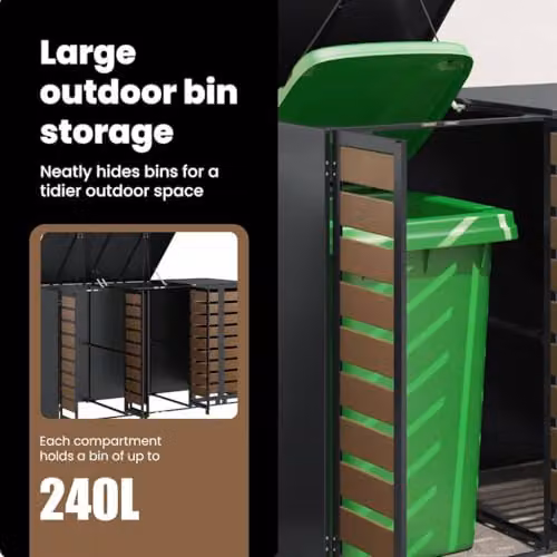 vidaXL Steel Wheelie Bin Storage for 3 Bins, Anthracite, W/D/H: 204.0 x 115.5 x 65.0 cm – 5