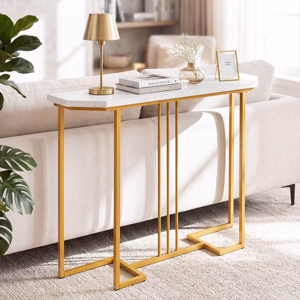 Gymax Modern Style Narrow Console Table with White Wood Grain Finish – 2