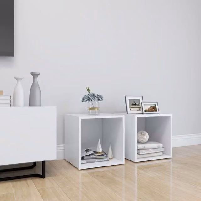 Berkfield Home Set of 2 White Minimalist TV Cabinets in Matt Engineered Wood W/D/H: 37 x 35 x 37 cm