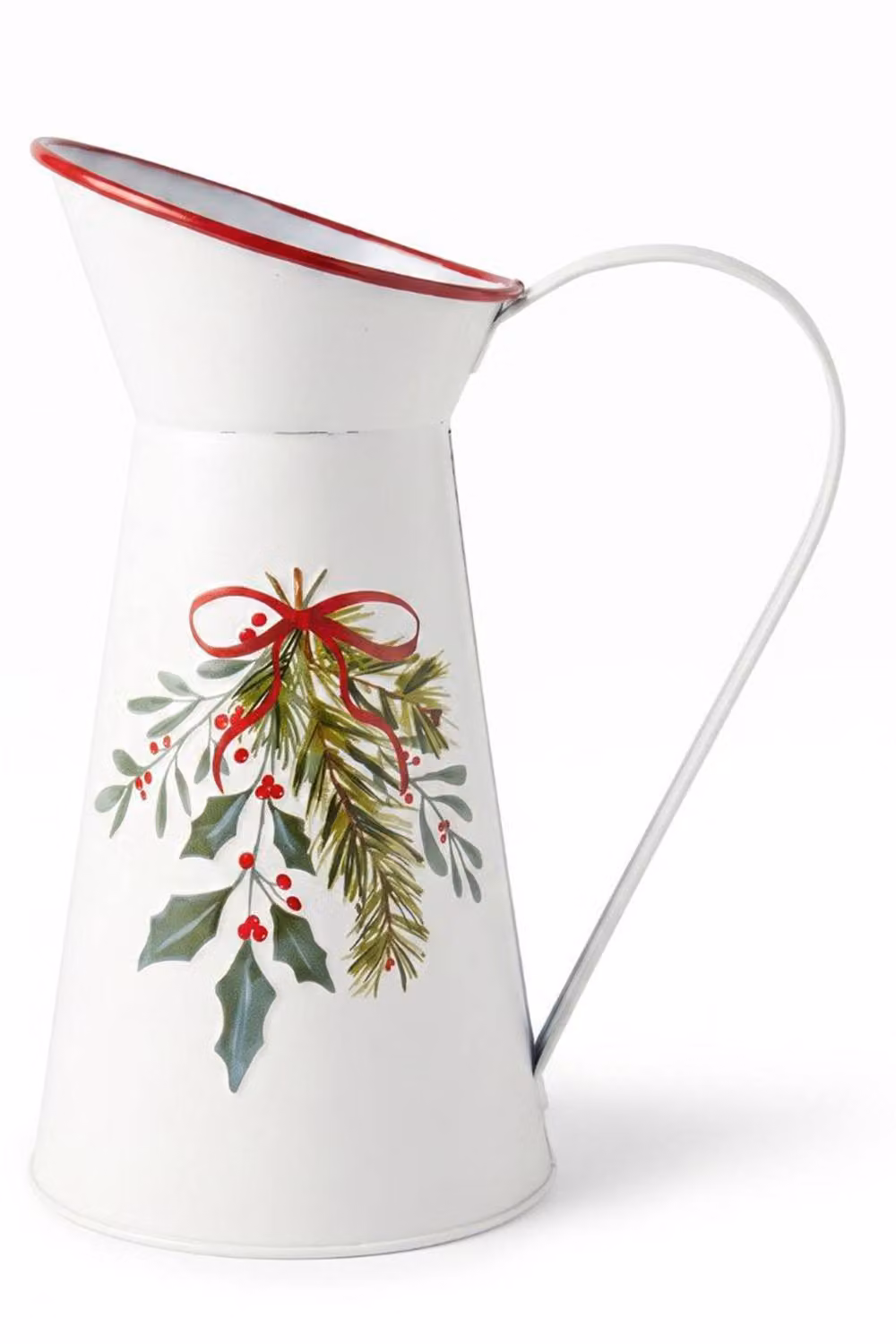 Homescapes White Metal Christmas Holly Sprig Decorative Jug, Height: 24.5 cm – 2