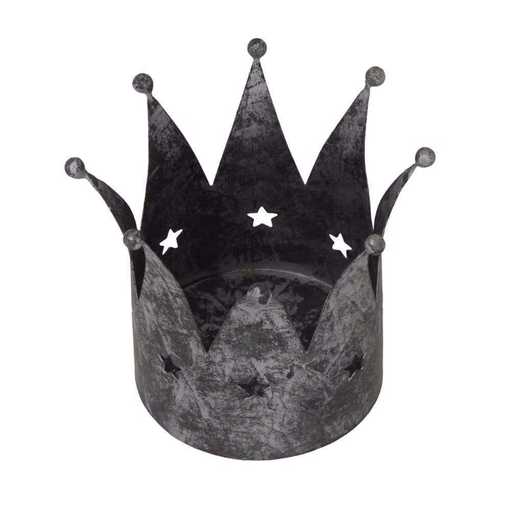 Hill Interiors Antique Crown Silver Metal Pillar Candle Holder – 2