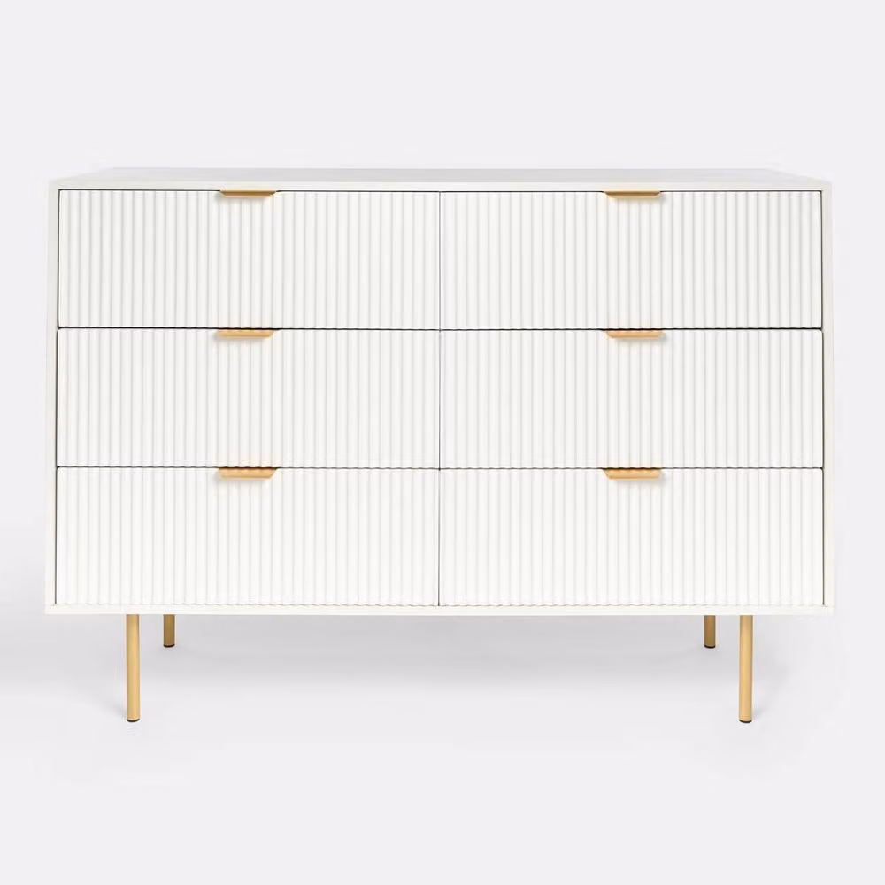 OHS Ribbed 6 Drawer Cabinet Chest of Drawers Sideboard in Cream – 2