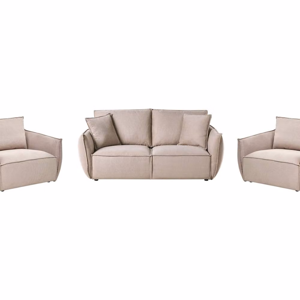 Wyld and Coco Beige Fabric Sofa Set with Scatter Cushions, W190 x D92 x H82 cm – 2