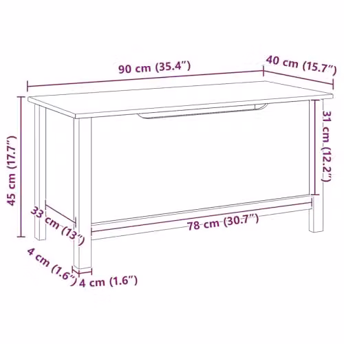 vidaXL Storage Box in Honey Brown, Solid Pine Wood, W/D/H: 90 x 40 x 45 cm – 2