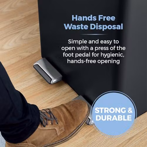 Tower 60L Black Stainless Steel Pedal Recycling Bin with Removable Inner Buckets and Fingerprint Proof Coating – 7