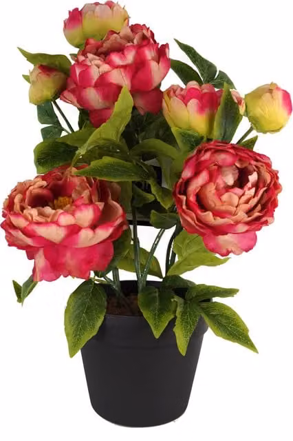 Pink Artificial Peony Floral Tabletop Plant with Leaves