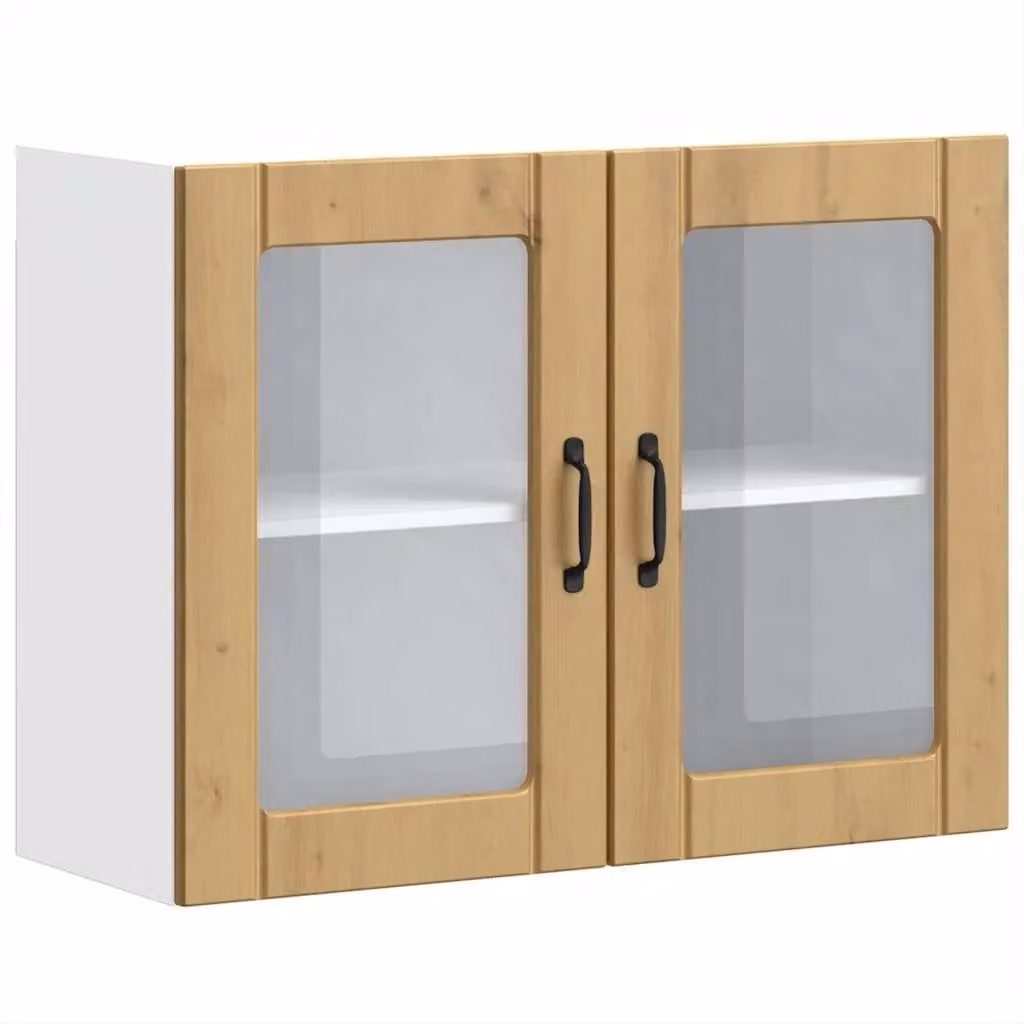 Berkfield Home Lucca Artisan Oak Kitchen Wall Cabinet with Glass Doors in Brown – 1