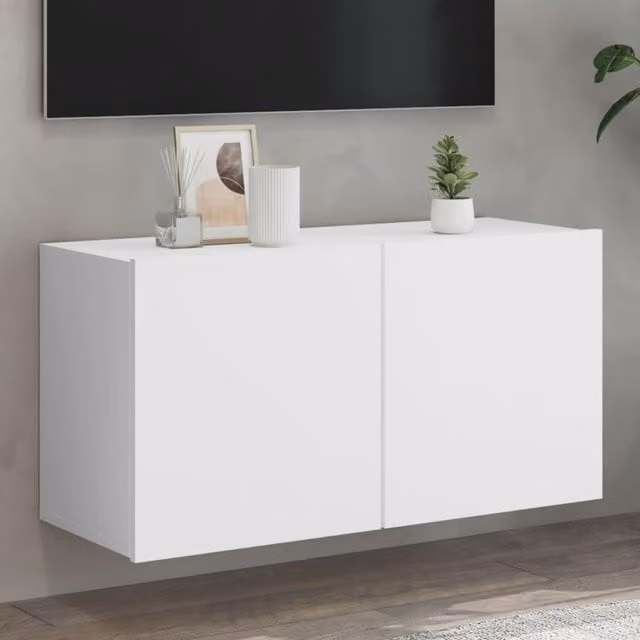 Berkfield Home Wall-mounted TV Cabinet in White, W/D/H: 80 x 30 x 41 cm – 1