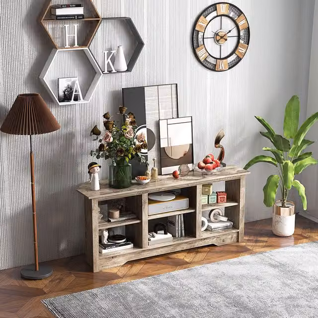 Costway Modern Grey MDF TV Stand Console Table with Media Compartments