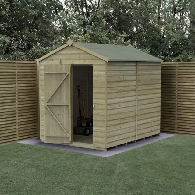 Forest Garden Shiplap Apex Garden Shed in Green or Brown, W: 182.88 cm, D: 182.88 cm, H: 182.88 cm
