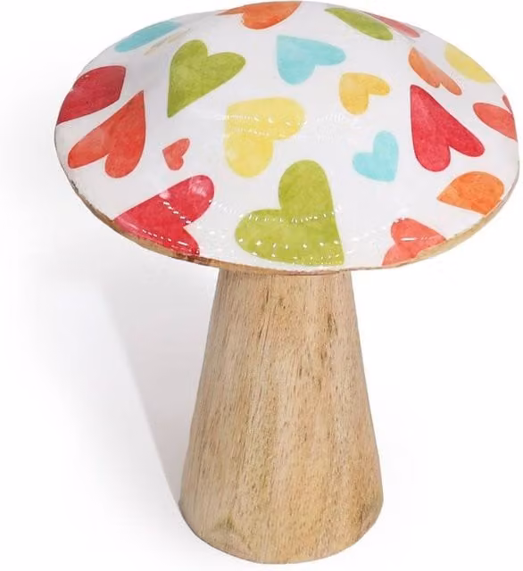 Serenityy Small Multicolour Wooden Mushroom Tabletop Ornament with Pastel Hearts