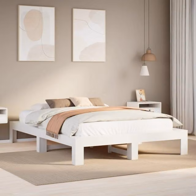 Berkfield Home White Solid Wood Pine Bed Frame W/D/H: 140 x 190 cm – 1