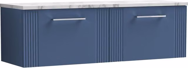 Balterley 2 Drawer Wall Hung Vanity Unit with Marble Laminate Worktop, Blue, Width: 120 cm