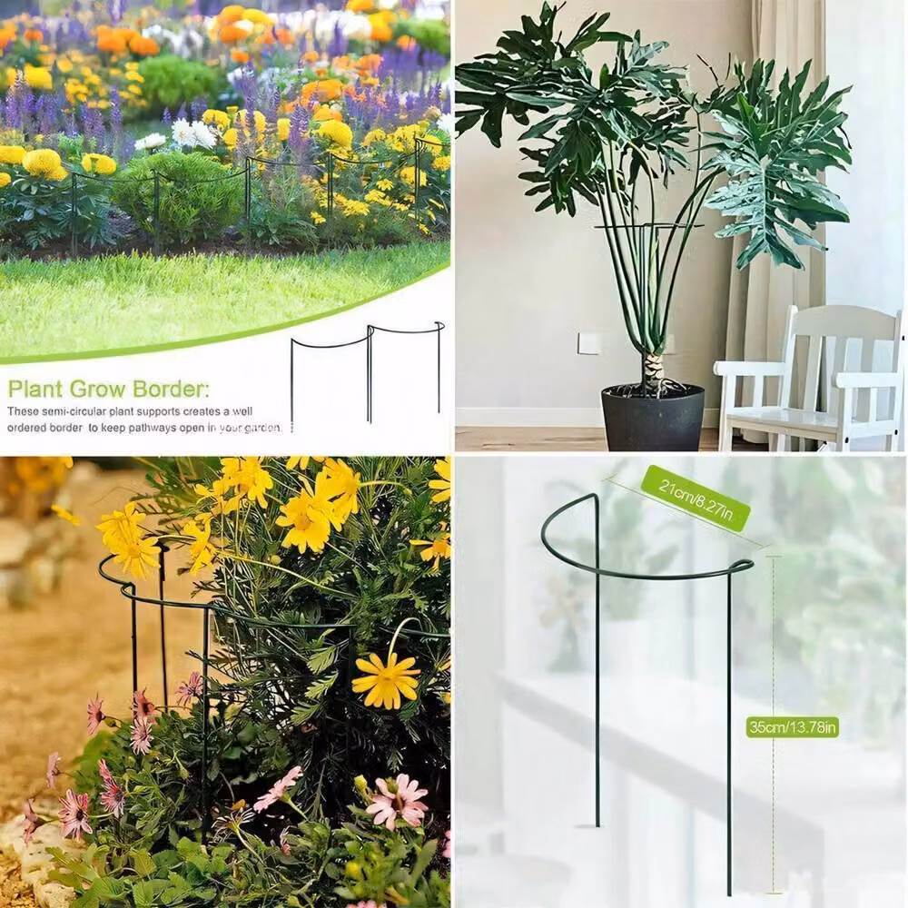 NESTLUNE Green Metal Round Plant Support Stakes, 4 Piece, Height: 100 cm, Diameter: 15 cm – 4
