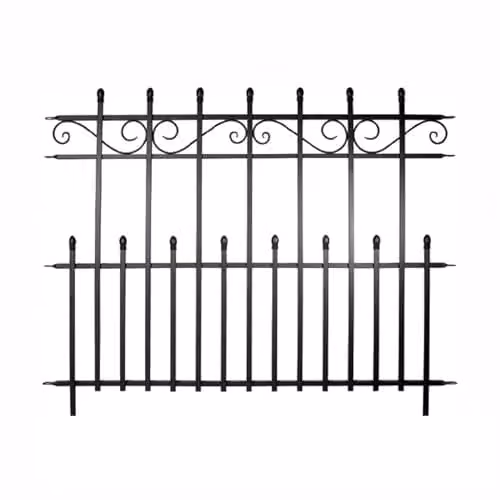 Primrose Kensington Black Powder-Coated Galvanised Steel Ornamental Panacea Fence Section, Height: 122 cm